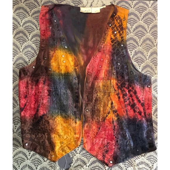 Vintage 80s Tie Dye Vest Size XL 1980s Retro Mirrored Boho Whimsigoth Fairy - Picture 3 of 7